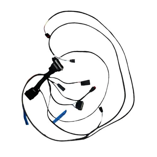 Wiring harness with connectors on a textured gray surface